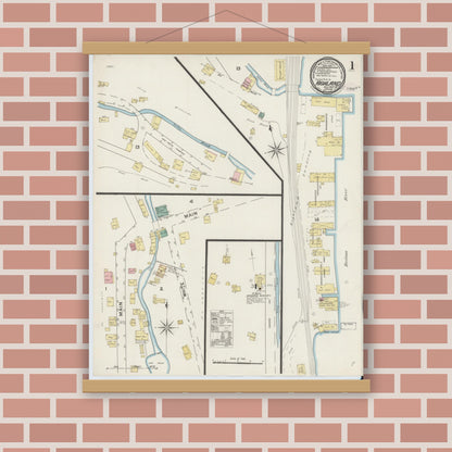 Old map wall art mockup — magnetic wood frame on brick wall — Sanborn Fire Insurance Map from Highland, Ulster County, New York (1887) - Complete Map Set