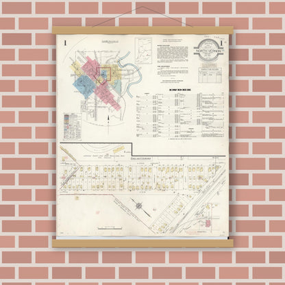 Old map wall art mockup — magnetic wood frame on brick wall — Sanborn Fire Insurance Map from North Vernon, Jennings County, Indiana (1943) - Complete Map Set