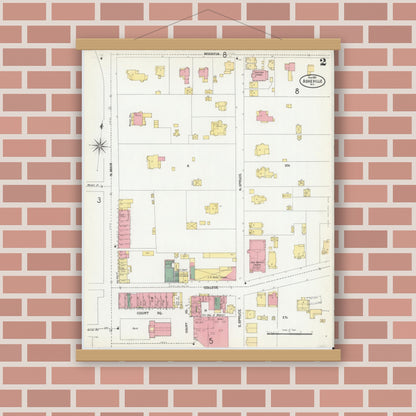 Old map wall art mockup — magnetic wood frame on brick wall — Sanborn Fire Insurance Map from Asheville, Buncombe County, North Carolina (1901), Sheet #0002
