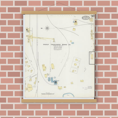 Old map wall art mockup — magnetic wood frame on brick wall — Sanborn Fire Insurance Map from Red Jacket, Houghton County, Michigan (1893), Sheet #0010