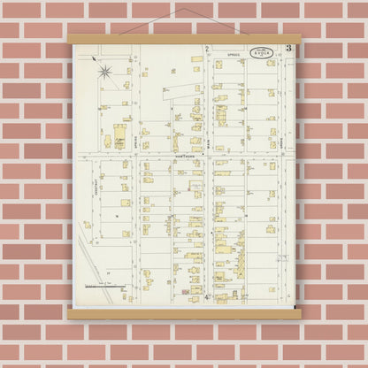 Old map wall art mockup — magnetic wood frame on brick wall — Sanborn Fire Insurance Map from Avoca, Luzerne County, Pennsylvania (1896), Sheet #0003