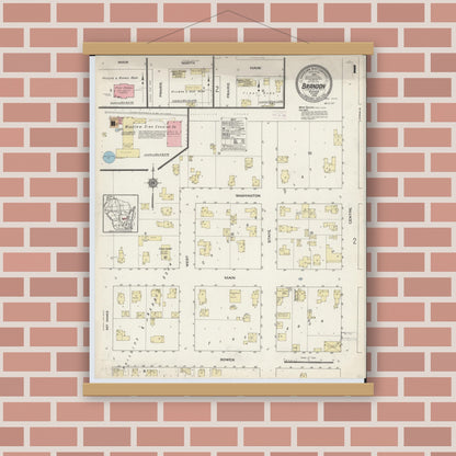 Old map wall art mockup — magnetic wood frame on brick wall — Sanborn Fire Insurance Map from Brandon, Fond du Lac County, Wisconsin (1914) - Complete Map Set