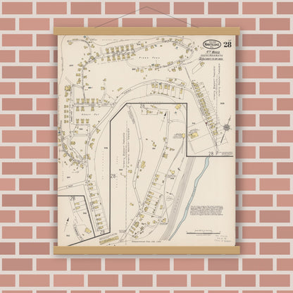 Old map wall art mockup — magnetic wood frame on brick wall — Sanborn Fire Insurance Map from Nanticoke, Luzerne County, Pennsylvania (1920), Sheet #0028