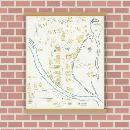Old map wall art mockup — magnetic wood frame on brick wall — Sanborn Fire Insurance Map from Randolph, Cattaraugus County, New York (1907), Sheet #0006