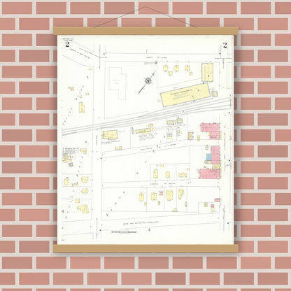 Old map wall art mockup — magnetic wood frame on brick wall — Sanborn Fire Insurance Map from Dayton, Liberty County, Texas (1943), Sheet #0002