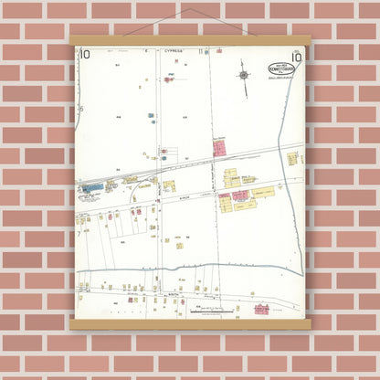 Old map wall art mockup — magnetic wood frame on brick wall — Sanborn Fire Insurance Map from Kennett Square, Chester County, Pennsylvania (1923), Sheet #0010