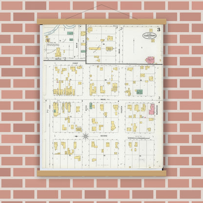 Old map wall art mockup — magnetic wood frame on brick wall — Sanborn Fire Insurance Map from Cedar Springs, Kent County, Michigan (1899), Sheet #0003
