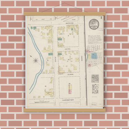 Old map wall art mockup — magnetic wood frame on brick wall — Sanborn Fire Insurance Map from San Leandro, Alameda County, California (1885) - Complete Map Set