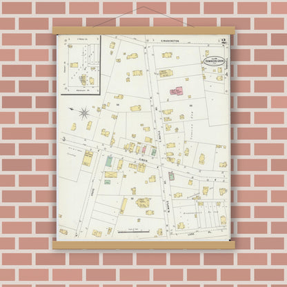 Old map wall art mockup — magnetic wood frame on brick wall — Sanborn Fire Insurance Map from Downers Grove, Dupage County, Illinois (1898), Sheet #0002
