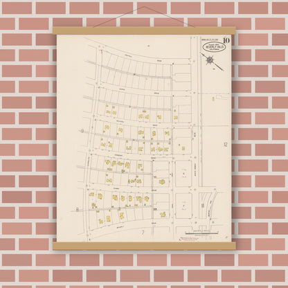 Old map wall art mockup — magnetic wood frame on brick wall — Sanborn Fire Insurance Map from Beverly Hills, Los Angeles County, California (1922), Sheet #0010