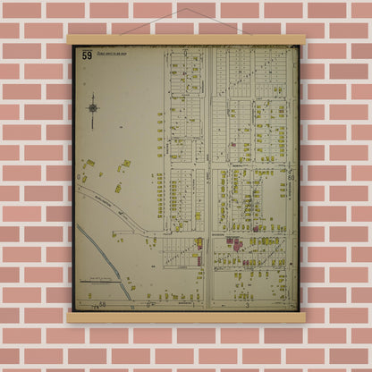 Old map wall art mockup — magnetic wood frame on brick wall — Sanborn Fire Insurance Map from Kenosha, Kenosha County, Wisconsin. (1918), Sheet 63