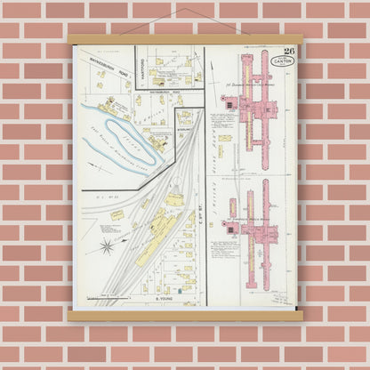Old map wall art mockup — magnetic wood frame on brick wall — Sanborn Fire Insurance Map from Canton, Stark County, Ohio (1891), Sheet #0026