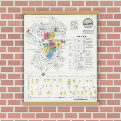 Old map wall art mockup — magnetic wood frame on brick wall — Sanborn Fire Insurance Map from Belvidere, Boone County, Illinois (1904), Sheet #0001