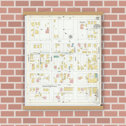 Old map wall art mockup — magnetic wood frame on brick wall — Sanborn Fire Insurance Map from Ironton, Lawrence County, Ohio (1904), Sheet #0017