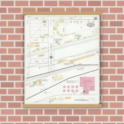 Old map wall art mockup — magnetic wood frame on brick wall — Sanborn Fire Insurance Map from Fairmont, Martin County, Minnesota (1917), Sheet #0010