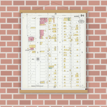 Old map wall art mockup — magnetic wood frame on brick wall — Sanborn Fire Insurance Map from Lorain, Lorain County, Ohio (1905), Sheet #0024