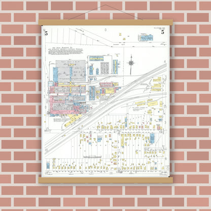 Old map wall art mockup — magnetic wood frame on brick wall — Sanborn Fire Insurance Map from Willoughby, Lake County, Ohio (1952), Sheet #0005