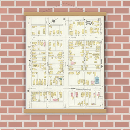 Old map wall art mockup — magnetic wood frame on brick wall — Sanborn Fire Insurance Map from Rome, Oneida County, New York (1909), Sheet #0013