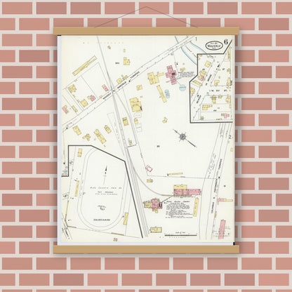 Old map wall art mockup — magnetic wood frame on brick wall — Sanborn Fire Insurance Map from Waverly, Pike County, Ohio (1911), Sheet #0006