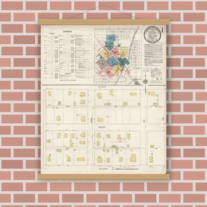 Old map wall art mockup — magnetic wood frame on brick wall — Sanborn Fire Insurance Map from Selma, Fresno County, California (1913) - Complete Map Set