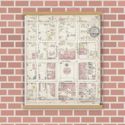 Old map wall art mockup — magnetic wood frame on brick wall — Sanborn Fire Insurance Map from Charleston, Coles County, Illinois (1886) - Complete Map Set