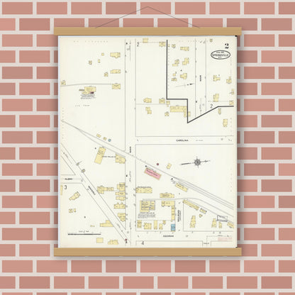 Old map wall art mockup — magnetic wood frame on brick wall — Sanborn Fire Insurance Map from Springville, Erie County, New York (1912), Sheet #0002
