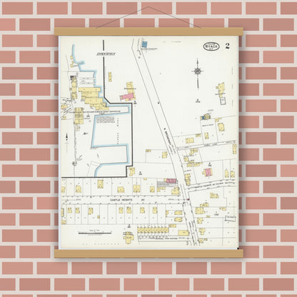 Old map wall art mockup — magnetic wood frame on brick wall — Sanborn Fire Insurance Map from Nyack, Rockland County, New York. (1919), Sheet #0002