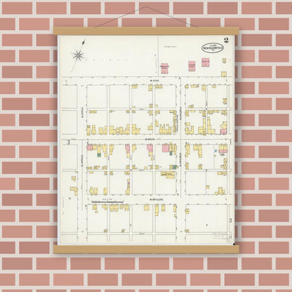 Old map wall art mockup — magnetic wood frame on brick wall — Sanborn Fire Insurance Map from New Bloomfield, Perry County, Pennsylvania (1899), Sheet #0002