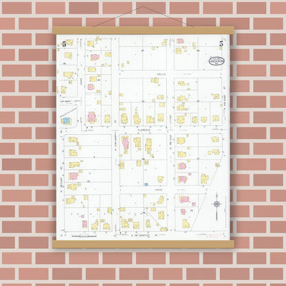 Old map wall art mockup — magnetic wood frame on brick wall — Sanborn Fire Insurance Map from Jackson, Cape Girardeau County, Missouri (1931), Sheet #0005