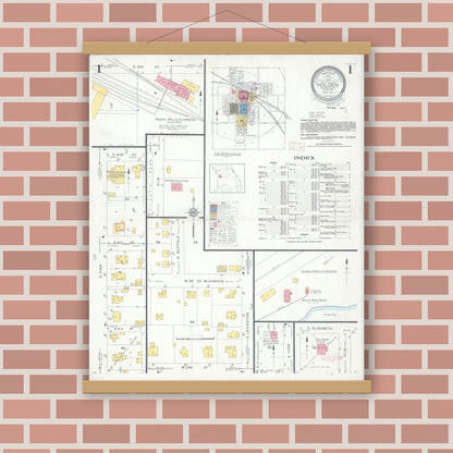 Old map wall art mockup — magnetic wood frame on brick wall — Sanborn Fire Insurance Map from Holden, Johnson County, Missouri (1931) - Complete Map Set