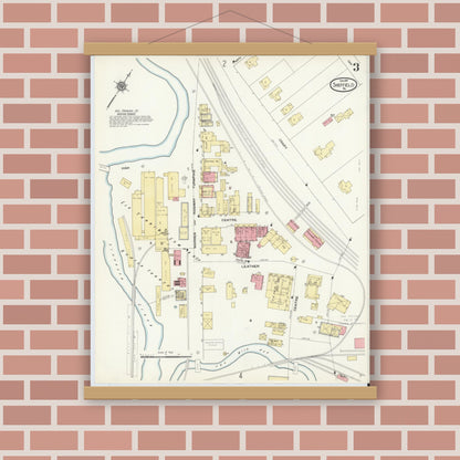 Old map wall art mockup — magnetic wood frame on brick wall — Sanborn Fire Insurance Map from Sheffield, Warren County, Pennsylvania (1910), Sheet #0003