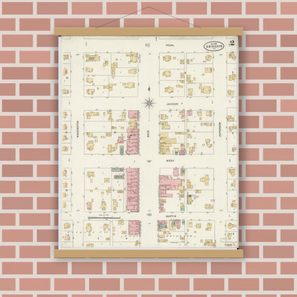 Old map wall art mockup — magnetic wood frame on brick wall — Sanborn Fire Insurance Map from Abingdon, Knox County, Illinois (1898), Sheet #0002