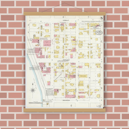 Old map wall art mockup — magnetic wood frame on brick wall — Sanborn Fire Insurance Map from Tell City, Perry County, Indiana (1898), Sheet #0005