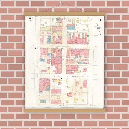 Old map wall art mockup — magnetic wood frame on brick wall — Sanborn Fire Insurance Map from Sheldon, O'Brien County, Iowa (1948), Sheet #0002