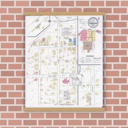 Old map wall art mockup — magnetic wood frame on brick wall — Sanborn Fire Insurance Map from Frankford, Pike County, Missouri (1917) - Complete Map Set