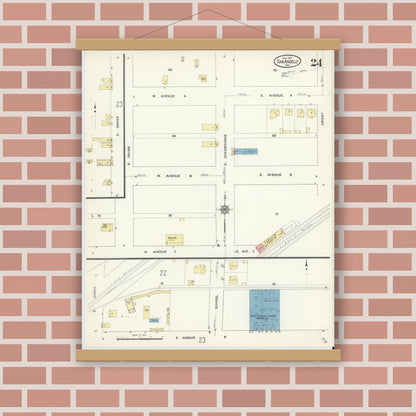 Old map wall art mockup — magnetic wood frame on brick wall — Sanborn Fire Insurance Map from San Angelo, Tom Green County, Texas (1913), Sheet #0024