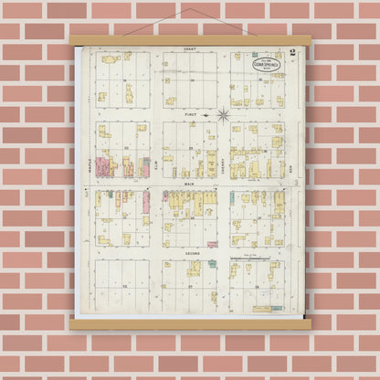 Old map wall art mockup — magnetic wood frame on brick wall — Sanborn Fire Insurance Map from Cedar Springs, Kent County, Michigan (1894), Sheet #0002