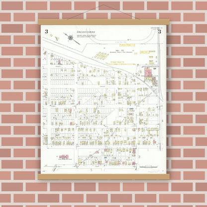 Old map wall art mockup — magnetic wood frame on brick wall — Sanborn Fire Insurance Map from Lawrenceburg, Dearborn County, Indiana (1939), Sheet #0003