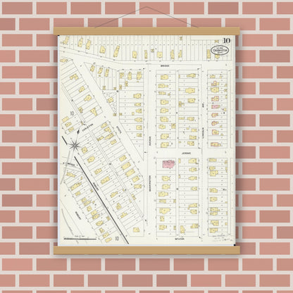 Old map wall art mockup — magnetic wood frame on brick wall — Sanborn Fire Insurance Map from Crookston, Polk County, Minnesota (1906), Sheet #0010