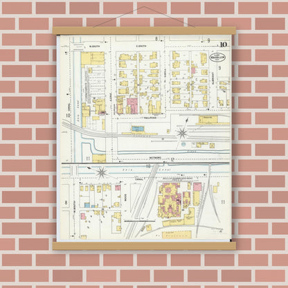 Old map wall art mockup — magnetic wood frame on brick wall — Sanborn Fire Insurance Map from Massillon, Stark County, Ohio (1901), Sheet #0010