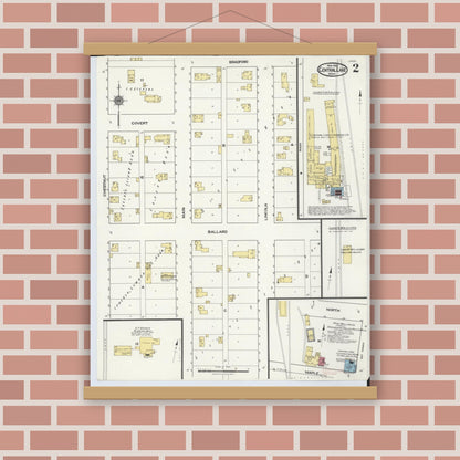 Old map wall art mockup — magnetic wood frame on brick wall — Sanborn Fire Insurance Map from Central Lake, Antrim County, Michigan (1920), Sheet #0002