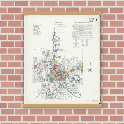 Old map wall art mockup — magnetic wood frame on brick wall — Sanborn Fire Insurance Map from Jackson, Jackson County, Michigan (1899) - Complete Map Set