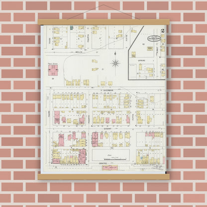 Old map wall art mockup — magnetic wood frame on brick wall — Sanborn Fire Insurance Map from Dennison, Tuscarawas County, Ohio (1895), Sheet #0002