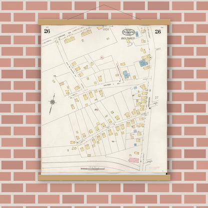 Old map wall art mockup — magnetic wood frame on brick wall — Sanborn Fire Insurance Map from Plymouth, Plymouth County, Massachusetts (1948), Sheet #0026