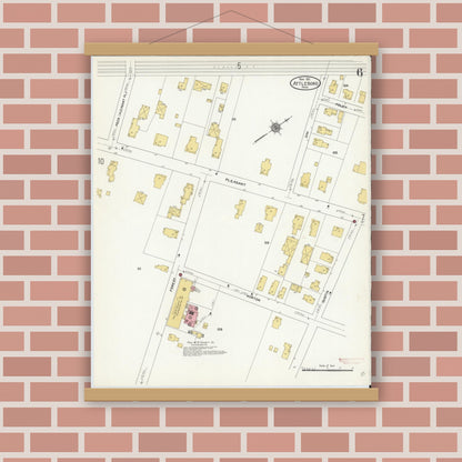 Old map wall art mockup — magnetic wood frame on brick wall — Sanborn Fire Insurance Map from Attleboro, Bristol County, Massachusetts (1911), Sheet #0006