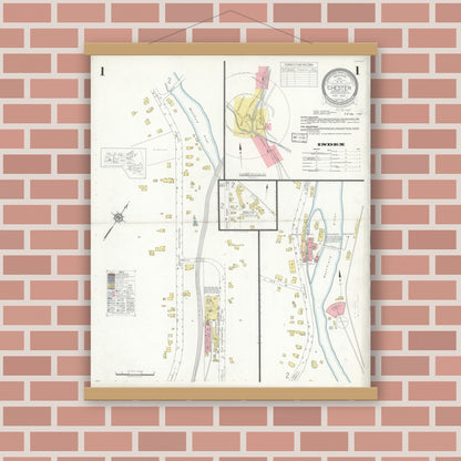 Old map wall art mockup — magnetic wood frame on brick wall — Sanborn Fire Insurance Map from Chester, Hampden County, Massachusetts (1933) - Complete Map Set