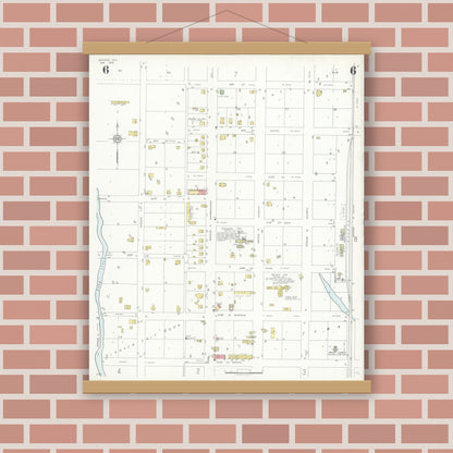 Old map wall art mockup — magnetic wood frame on brick wall — Sanborn Fire Insurance Map from Snyder, Scurry County, Texas (1936), Sheet #0006