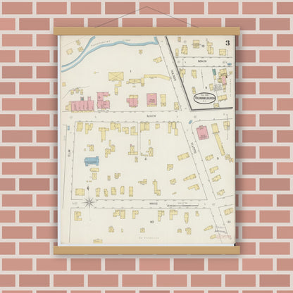 Old map wall art mockup — magnetic wood frame on brick wall — Sanborn Fire Insurance Map from Trumansburg, Tompkins County, New York (1893), Sheet #0003