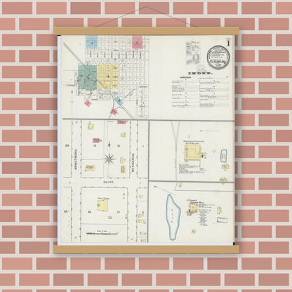 Old map wall art mockup — magnetic wood frame on brick wall — Sanborn Fire Insurance Map from Pleasant Hill, Cass County, Missouri (1893) - Complete Map Set