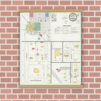 Old map wall art mockup — magnetic wood frame on brick wall — Sanborn Fire Insurance Map from Pleasant Hill, Cass County, Missouri (1898) - Complete Map Set